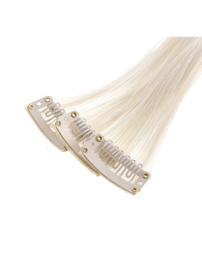 SWACC 12 Pcs Straight One Color Party Highlights Clip On In Hair Extensions Colored Hair Streak Synthetic Hairpieces (Platinum Blonde) - Image 4