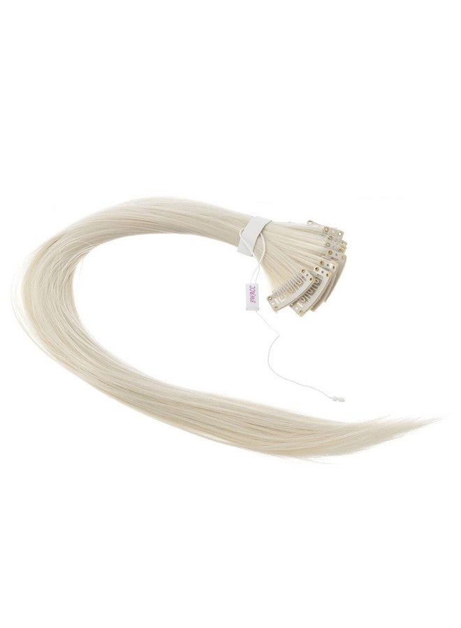 SWACC 12 Pcs Straight One Color Party Highlights Clip On In Hair Extensions Colored Hair Streak Synthetic Hairpieces (Platinum Blonde) - Image 3