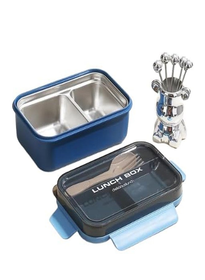 Whimsical Stainless Steel Food Storage Containers with Lid, Reusable, Meal Prep Rectangular Airtight Lunch Box, BPA Free & Leak Proof Snack Boxes for Salad, Leftovers (02 - Blue) - Image 1