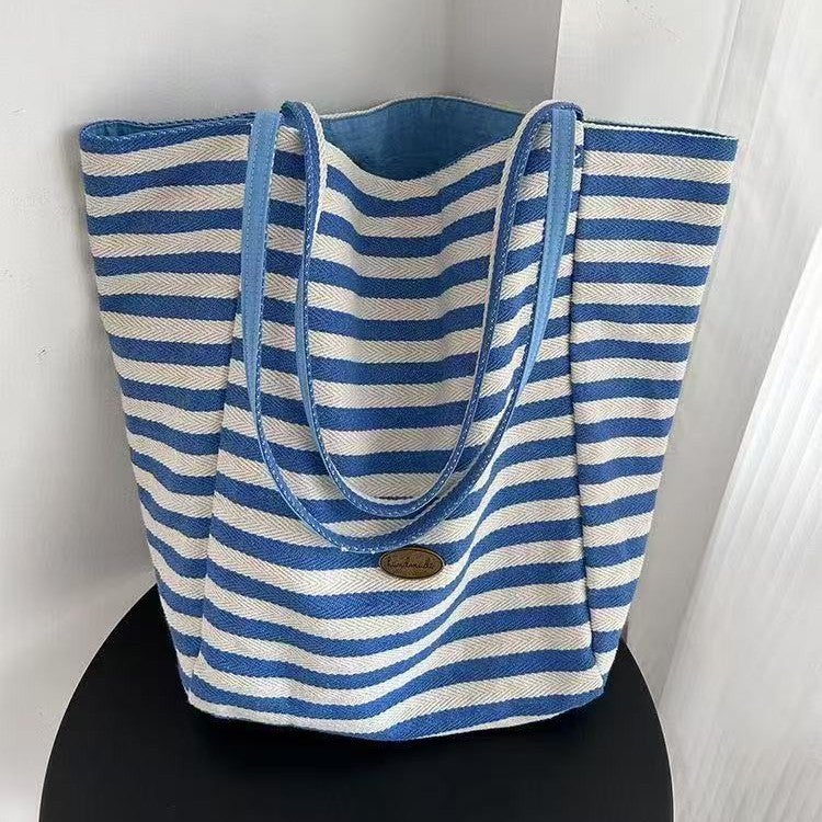 2026 Summer Striped Nylon Tote Bag, Korean Casual Style, Large Capacity Shoulder Bag for Women - Image 3