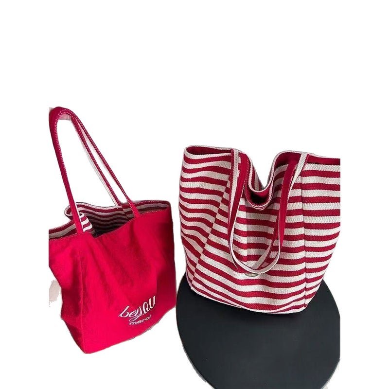 2026 Summer Striped Nylon Tote Bag, Korean Casual Style, Large Capacity Shoulder Bag for Women - Image 5