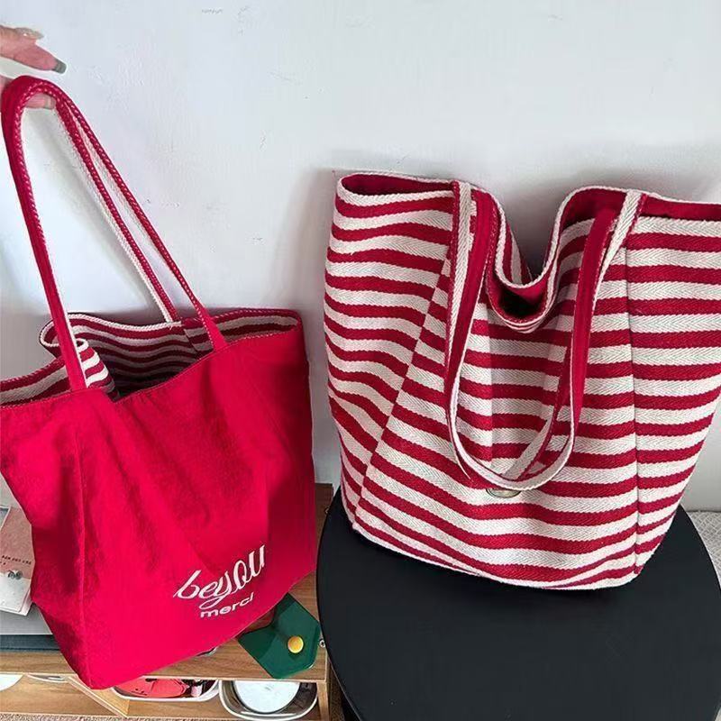 2026 Summer Striped Nylon Tote Bag, Korean Casual Style, Large Capacity Shoulder Bag for Women - Image 2