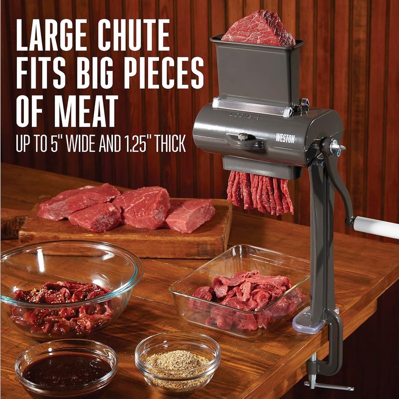 Weston Weston Manual Support Beef Jerky Slicer Quick and Easy Operation For Cuts Up To 5 Wide x 125 Thick Durable Aluminum Construction Stainless Steel Blades Charcoal Gray 073801WA  - Image 3