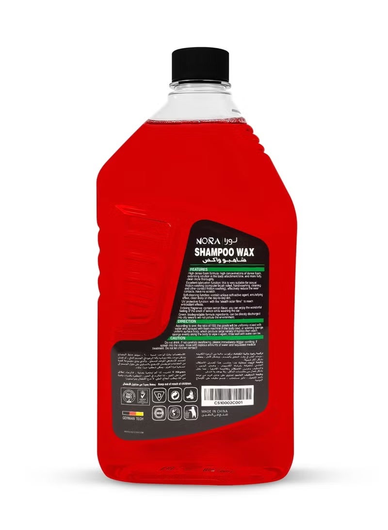 نورا شامبو وشمع العناية بالسيارات من نورا رقم 206، 2 لتر، شامبو غسيل السيارات برغوة كثيفة مع حماية من الشمع، تنظيف عميق، لمعان لامع وتركيبة مقاومة للماء، آمن على الطلاء والبلاستيك وأجزاء الفينيل وجوانب الإطارات - Image 2