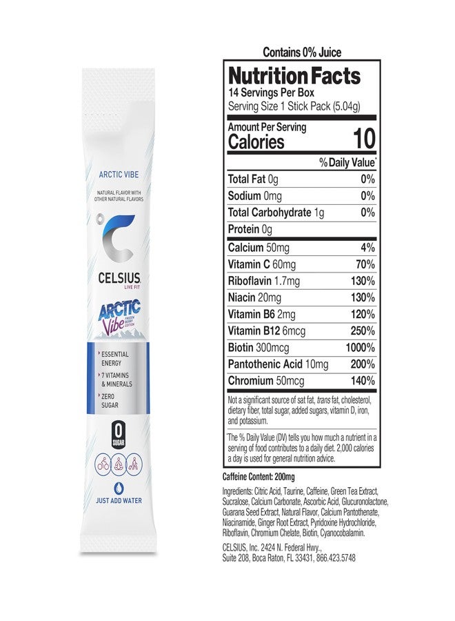 CELSIUS® On-the-Go Powder Sticks Arctic Vibe, Essential Energy 2.5 Oz (14 Sticks per Pack) - Image 3