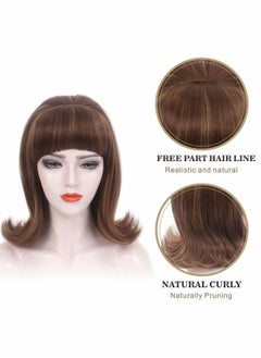 Excefore Brown Wig with Bangs, 60s Retro Beehive Wigs for Women, 70s Classic Style Cosplay Wig With Bang  - Image 3