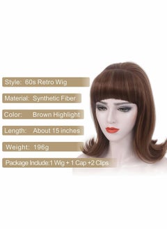 Excefore Brown Wig with Bangs, 60s Retro Beehive Wigs for Women, 70s Classic Style Cosplay Wig With Bang  - Image 2