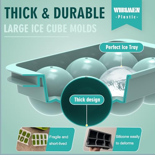 WIBIMEN Large Ice Cube Molds, Big Round Whiskey Ice Cube Trays for Freezer, Easy to Fill & Release, Whiskey Bourbon Cocktail(2.5In*6 Balls- Blue/2 Pack) - Image 5