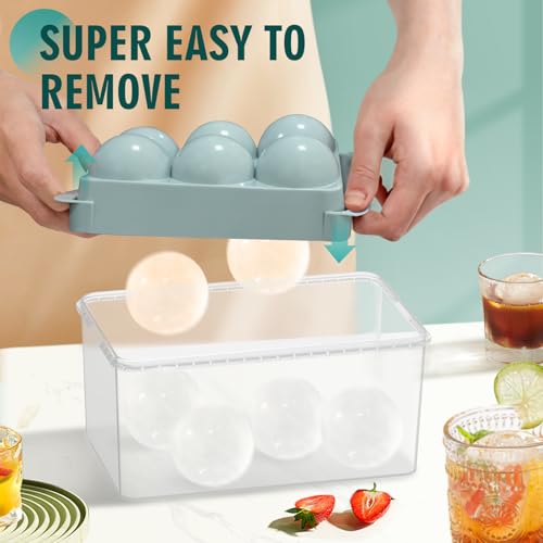 WIBIMEN Large Ice Cube Molds, Big Round Whiskey Ice Cube Trays for Freezer, Easy to Fill & Release, Whiskey Bourbon Cocktail(2.5In*6 Balls- Blue/2 Pack) - Image 2