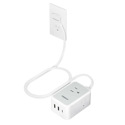 TESSAN Short Flat Extension Cord, TESSAN Small Power Strip with 3 USB Port (1 USB C), 3 Outlets Small Charging Station, 3 ft Slim Plug for Cruise Travel Office School Dorm Room Essentials - Image 1