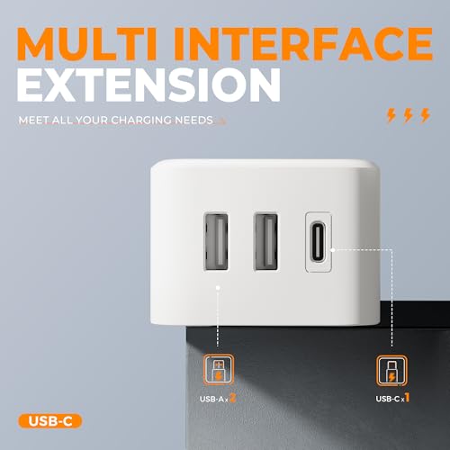 TESSAN Short Flat Extension Cord, TESSAN Small Power Strip with 3 USB Port (1 USB C), 3 Outlets Small Charging Station, 3 ft Slim Plug for Cruise Travel Office School Dorm Room Essentials - Image 4