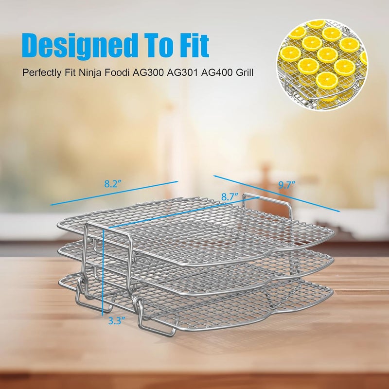 KEESHA Dehydrator Rack for Ninja Foodi AG300 Grill, 3 Stackable Layers Dehydrator Rack Stand for Ninja Foodi AG300 Accessories, Rectangle Air Fryer Accessories for Ninja AG300 AG301 Foodi Grills - Image 2