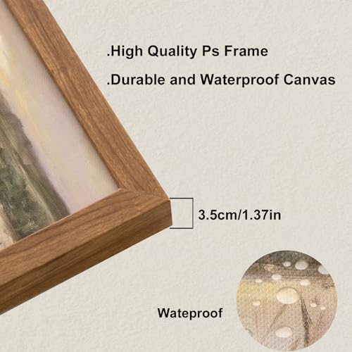 JolyWell Framed Boy Fishing Wall Decor Painting, fall wall art Dog and Boy Landscape Canvas Vintage Country Farmhouse Prints Artwork for Bedroom Living Room 10x8 inch - Image 3