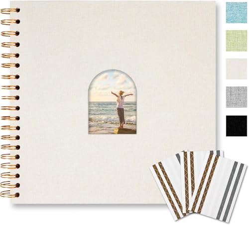 Vienrose 10x10 Inch Scrapbook Album 20 Sheets 40 Blank Thick Pages Personalized DIY Photo Album Linen Arch Window Memory Book for Wedding Baby Shower Anniversary Travel Keepsake Gift Beige - Image 1