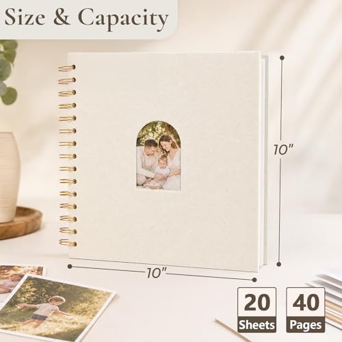 Vienrose 10x10 Inch Scrapbook Album 20 Sheets 40 Blank Thick Pages Personalized DIY Photo Album Linen Arch Window Memory Book for Wedding Baby Shower Anniversary Travel Keepsake Gift Beige - Image 3