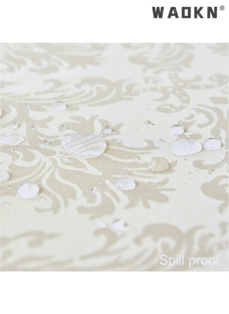 WAOKN Rectangle Jacquard Tablecloth - 130 x 170 cm Spill Proof Wrinkle Resistant Damask Table Cloth, Soft Polyester Oblong Table Cover for Kitchen Parties Farmhouse, Ivory  - Image 5