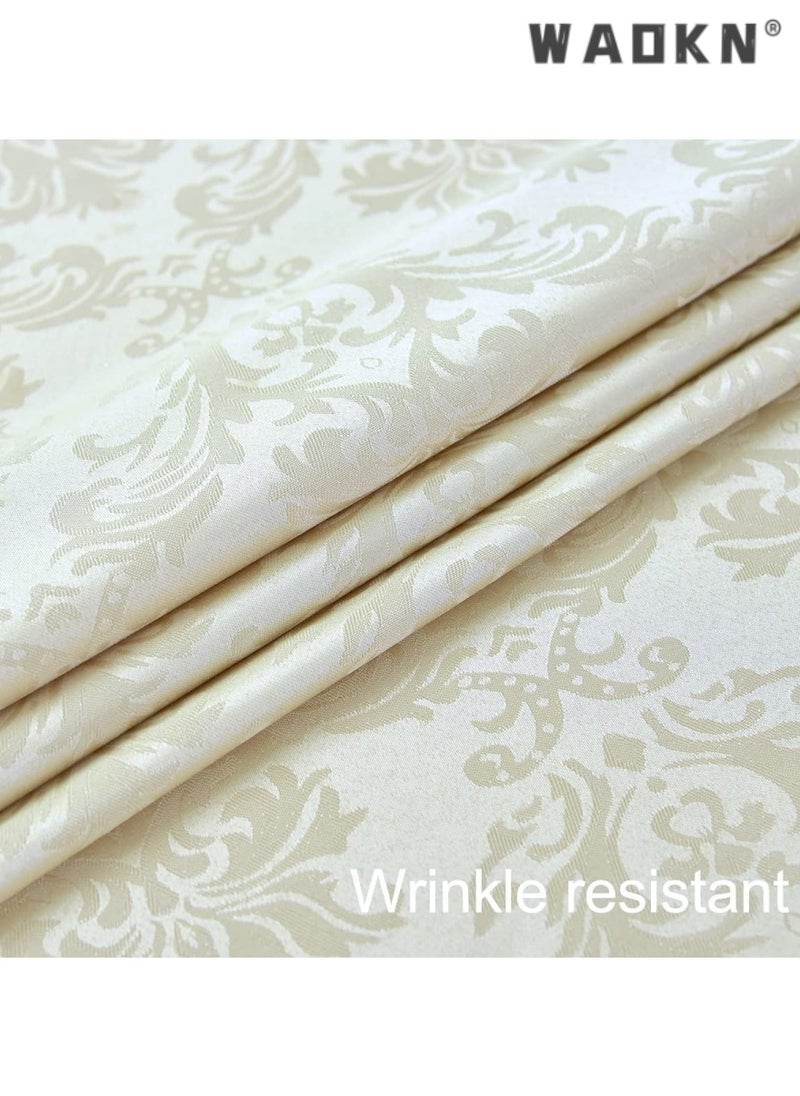 WAOKN Rectangle Jacquard Tablecloth - 130 x 170 cm Spill Proof Wrinkle Resistant Damask Table Cloth, Soft Polyester Oblong Table Cover for Kitchen Parties Farmhouse, Ivory  - Image 4