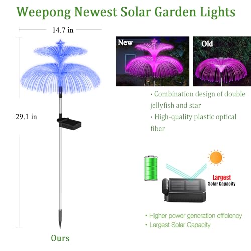 Weepong أضواء حديقة ويبونغ الشمسية 3 عبوات - أضواء شمسية خارجية محدثة جديدة مقاومة للماء 7 ألوان متغيرة - زينة حديقة قناديل قناديل قنديل جليدي وزهرة نجمة للحديقة والفناء في عيد الميلاد، هدايا ليوم الأم للنساء - Image 3