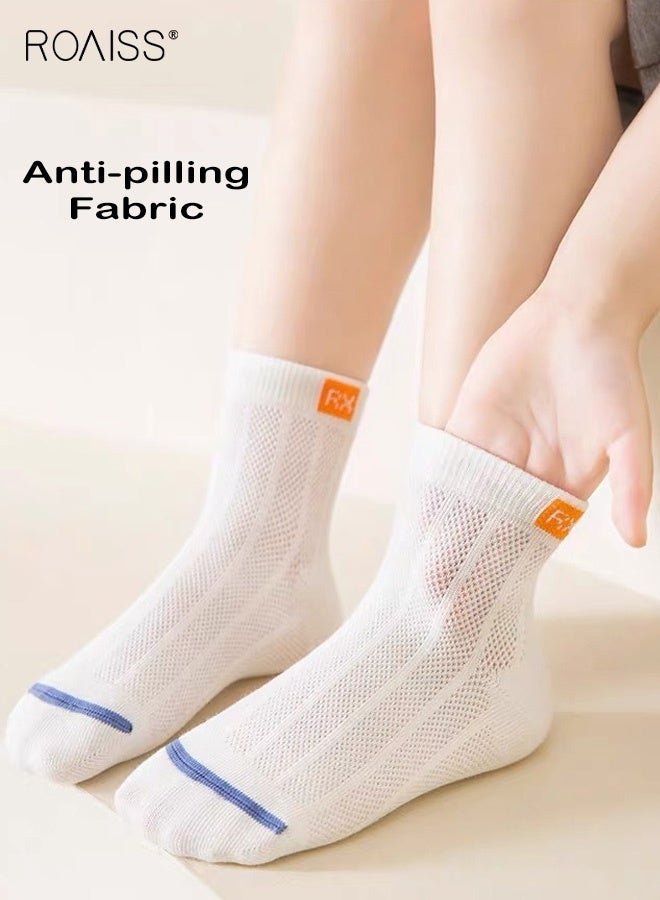 roaiss 5 Pairs Boys Mid-Calf Socks, Comfortable Sports Socks Set, Anti-pilling Breathable Mesh Socks, Thin Middle Tube Socks for Boys - Image 2