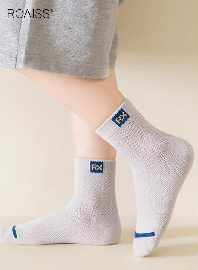 roaiss 5 Pairs Boys Mid-Calf Socks, Comfortable Sports Socks Set, Anti-pilling Breathable Mesh Socks, Thin Middle Tube Socks for Boys - Image 3