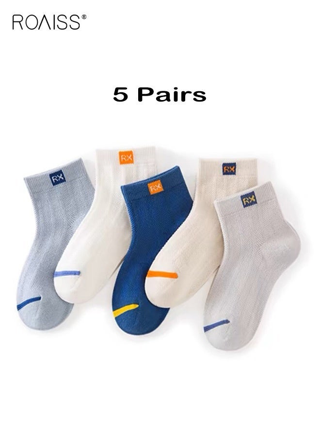 roaiss 5 Pairs Boys Mid-Calf Socks, Comfortable Sports Socks Set, Anti-pilling Breathable Mesh Socks, Thin Middle Tube Socks for Boys - Image 1