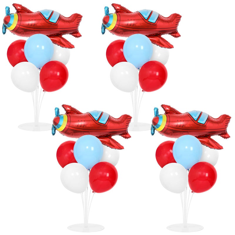 Naozinebi 4 Sets Airplane Birthday Party Balloons Stand Kit with 4 Plane Helicopter Foil Balloons Red Blue White Theme Party Balloon Centerpiece for Table for Adventure Time Flies Baby Shower Parties Decoration - Image 3