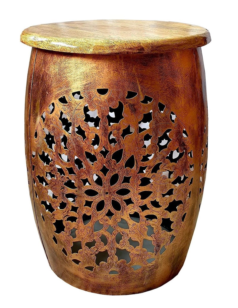pranjals house pranjals house Hand Painted Beautiful Stool Home DecorFloor DecorTable DecorDecorationMudda Bronze 12 Inch