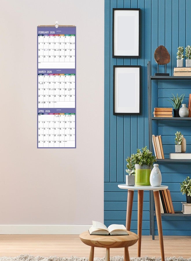 BowCuk 2026 Wall Calendar - 3 Month Calendar 2026 Vertical, Jan 2026 - Dec 2026, 3 Month Wall Calendar 2026, 11 x 26 In Open, 2026 Calendar Monthly with Large Print, Holidays, Thick Paper, Priorities ＆ Notes, Purple - Image 2