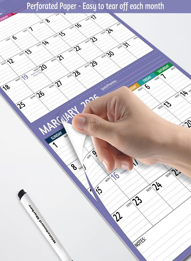 BowCuk 2026 Wall Calendar - 3 Month Calendar 2026 Vertical, Jan 2026 - Dec 2026, 3 Month Wall Calendar 2026, 11 x 26 In Open, 2026 Calendar Monthly with Large Print, Holidays, Thick Paper, Priorities ＆ Notes, Purple - Image 5