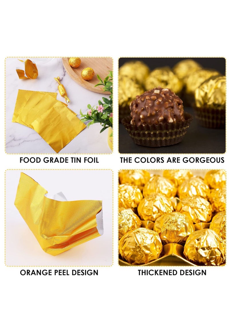 Captaintech Foil Candy Wrappers, 300 Pieces 4x4 inches Golden Aluminium Foil Candy Wrappers Square Chocolate Molds Sugar Tin Foil Wrappers for DIY Candy Chocolate Packaging by Party Wedding Birthday - Image 2
