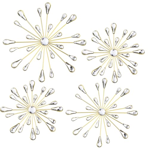 Hicarer 4 Pcs Starburst Wall Decor Bling Wall Art Crystal Teardrop 3D Hanging Rhinestone Radial Metal Artwork Modern Accent Sculptures Decorations for Living Room Home Office BedroomGold - Image 3