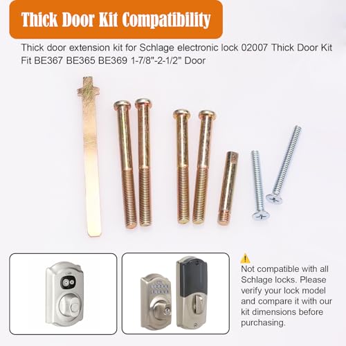 Dsyboko 02007 Thick Door Kit for Schlage BE365 BE469 and Various Electronic Deadbolts Models Door Extension kit Includes Extended Screws and Tailpiece for Installation on Doors 2 and Thicker - Image 3