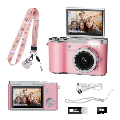 HEYMAO Kids Camera4K Digital Camera for Photography48MP 1080P HD Video Selfie Camerawith 180 Flip Screen Flashwith 32GB SD Cardfor Starter Kid Children Teen Student Girl BoyPink - Image 1