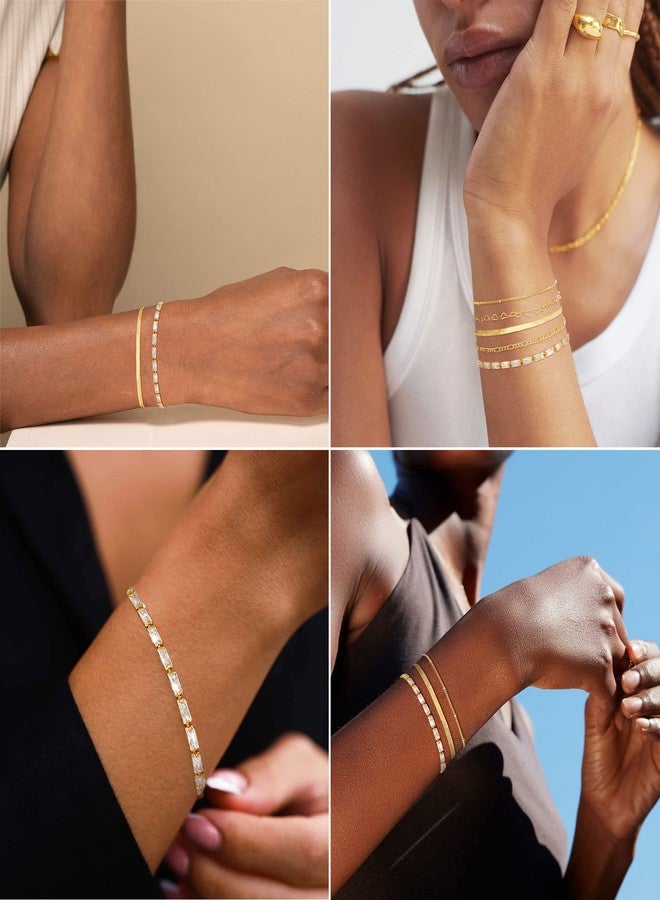 MBW 14K Gold Plated Bracelets for Women, Dainty Tennis Bracelet Set Stackable Bracelets CZ Tiny Cute Heart Figaro Link Chain Bracelet Minimalist Waterproof Jewelry for Women Trendy - Image 4