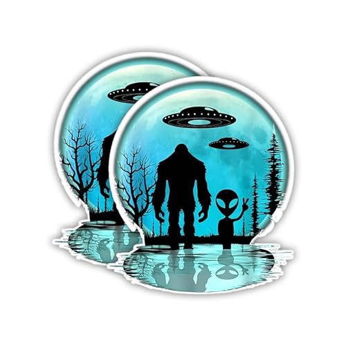 eDesign 2Pack Bigfoot Alien UFO Moon Sticker Decal Vinyl 4 Inches Alien Bigfoot Sticker for Car Truck Van Window Bumper Laptop Tablet Cup Tumbler Water Bottle and Any Smooth Surface - Image 1