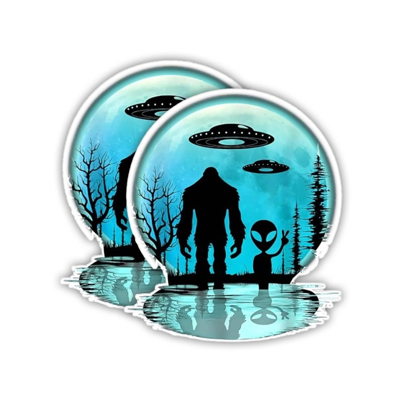eDesign 2Pack Bigfoot Alien UFO Moon Sticker Decal Vinyl 4 Inches Alien Bigfoot Sticker for Car Truck Van Window Bumper Laptop Tablet Cup Tumbler Water Bottle and Any Smooth Surface - Image 3