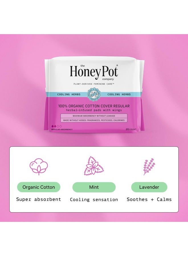 the Honey Pot company Herbal Sanitary Pads for Women - Regular Flow w/Wings - Infused w/Essential Oils for Cooling Effect & Organic Cotton Cover - Feminine Care - FSA & HAS - 20 ct - Image 3