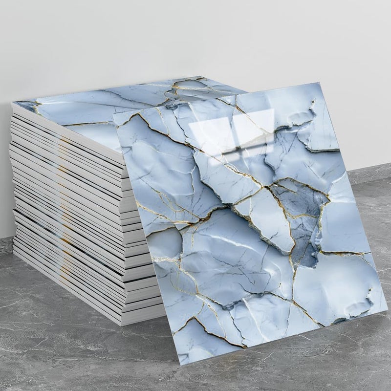 LVSHI 20pcs Faux Stone Wall Panel Marble Peel and Stick Waterproof PVC Shower Rock Panels Bathroom Backsplash Tile Stick on Wall for Bedoom, Kitchen 11.8"x11.8" (Slate Blue,19.4 Sq.Ft.) - Image 1