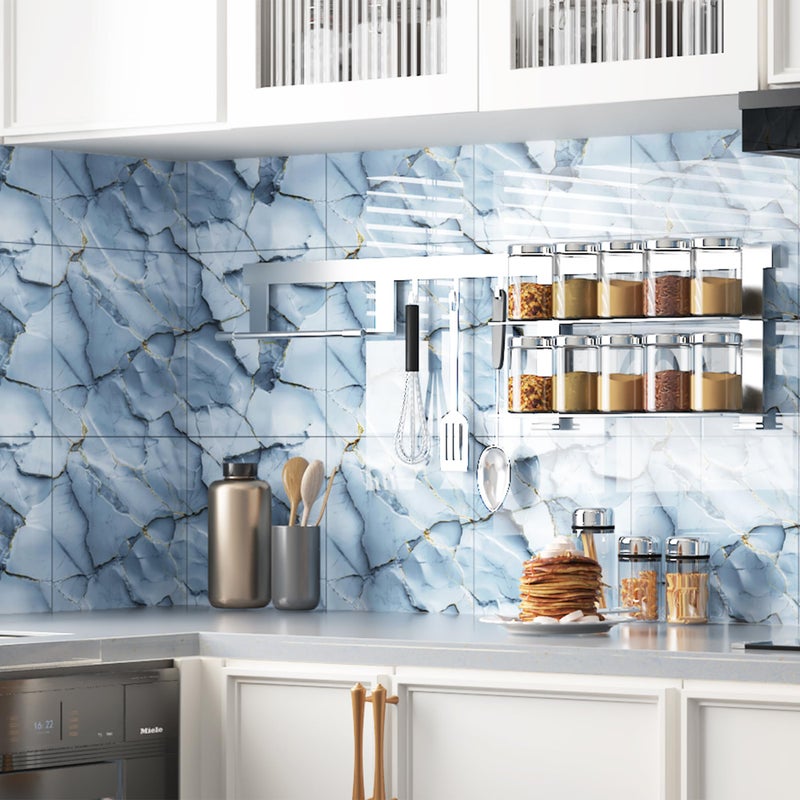 LVSHI 20pcs Faux Stone Wall Panel Marble Peel and Stick Waterproof PVC Shower Rock Panels Bathroom Backsplash Tile Stick on Wall for Bedoom, Kitchen 11.8"x11.8" (Slate Blue,19.4 Sq.Ft.) - Image 2