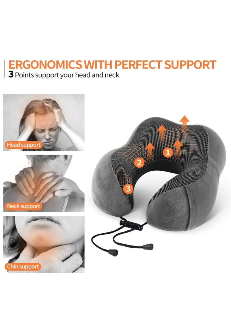 MNUK MNP-3 Neck Pillow for Travel, Grey|Memory Cotton U-Shaped Pillow with Magnetic Cloth |Machine Washable Ultimate Travel Pillow for Car, Flight & Nap