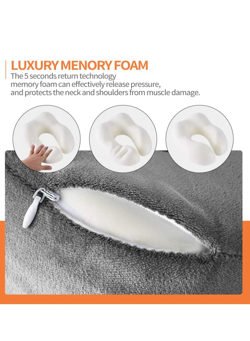 MNUK MNP-3 Neck Pillow for Travel, Grey|Memory Cotton U-Shaped Pillow with Magnetic Cloth |Machine Washable Ultimate Travel Pillow for Car, Flight & Nap