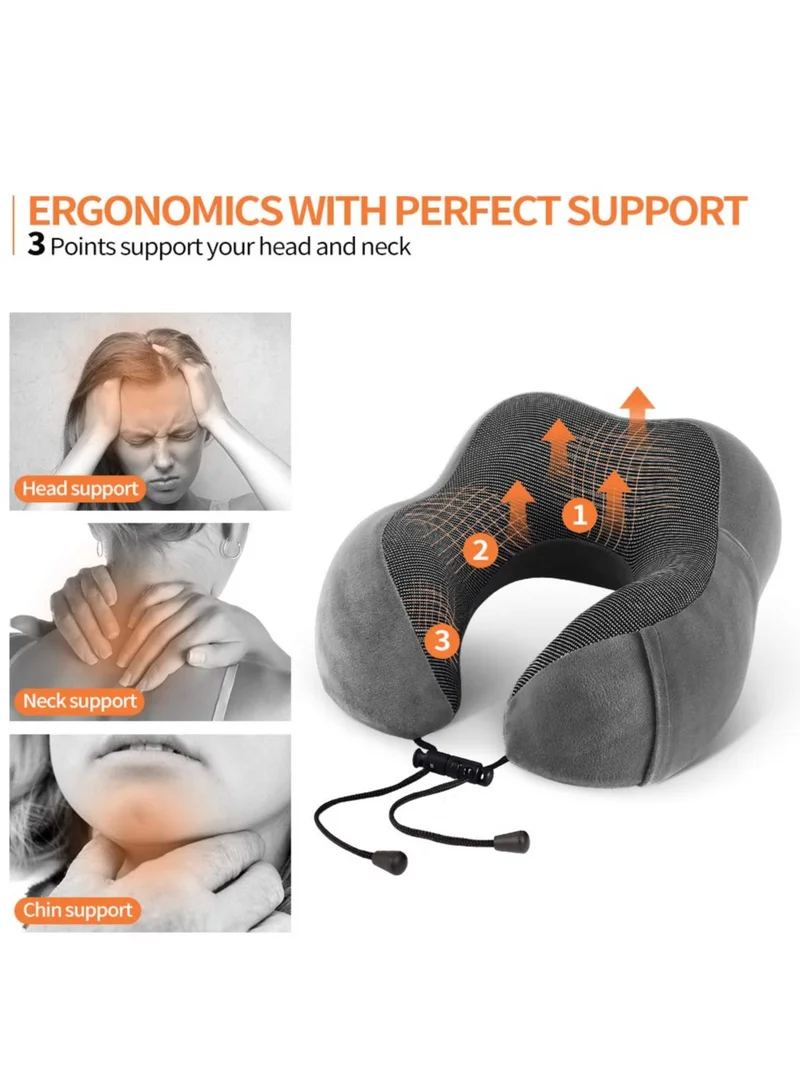 MNUK MNP-3 Neck Pillow for Travel, Grey|Memory Cotton U-Shaped Pillow with Magnetic Cloth |Machine Washable Ultimate Travel Pillow for Car, Flight & Nap