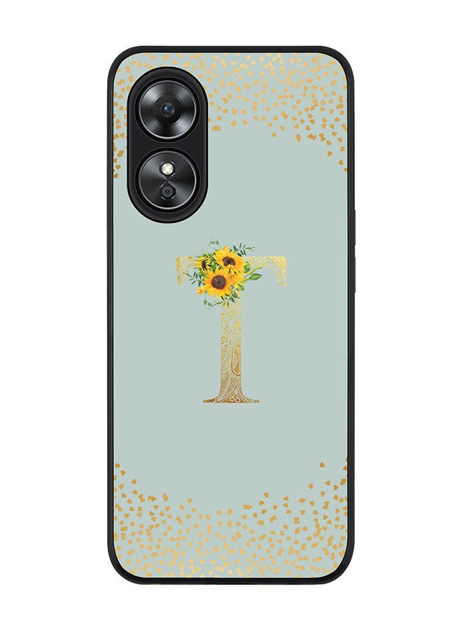Stylizedd Rugged Black edge case for Oppo A97 Slim fit Soft Case Flexible Rubber Edges Anti Drop TPU Gel Thin Cover - Custom Monogram Initial Letter Floral Pattern Alphabet - T (Light Grey ) - Image 1