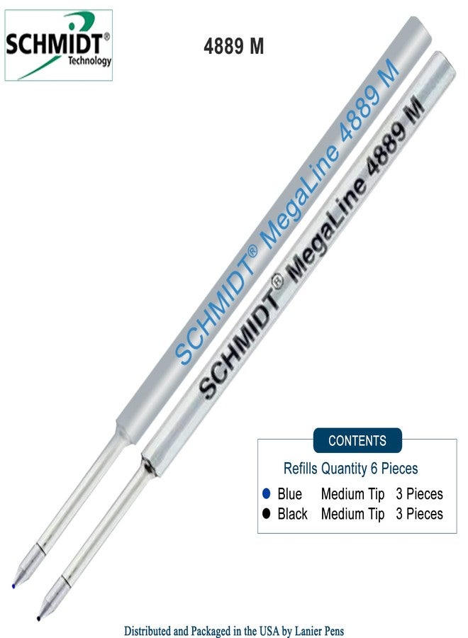 Lanier Pens Pack of 6 - Schmidt 4889 MegaLine Pressurized Ball Point Refill Blue/Black Ink Medium Tip - Image 2