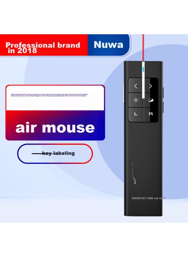 Norwii 360° Control Ppt Page-turning Pen, 50-meter Remote Control Presentation Pen, Air Mouse, Wireless Presenter, Gravity Flying Mouse Laser Pointer, N89 Red Light, Black - Image 1