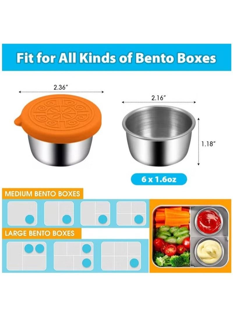 Generic - Salad Dressing Containers To Go, Small Condiment with Lids, Stainless Steel Cups Dipping Sauce Container for Lunch Bento Box Leakproof Silicone Lids Kids(6 Pack) - Image 1