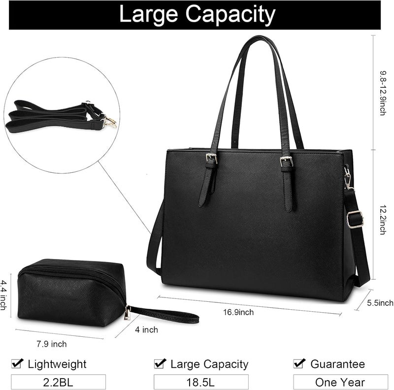 NUBILY Laptop Bag for Women Waterproof Lightweight Leather 15.6 Inch Computer Tote Bag - Image 3