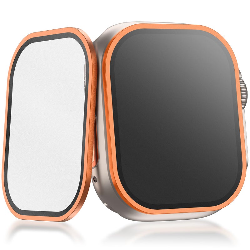 YWXTW Matte Screen Protector for Apple Watch Ultra 3/ Ultra 2/ Ultra (49mm), [Smooth as Silk] Tempered Glass + Titanium Alloy Frame for Apple Ultra 3, Anti Glare, 1S Press, Bubble Free, 2 Pack, Orange - Image 1
