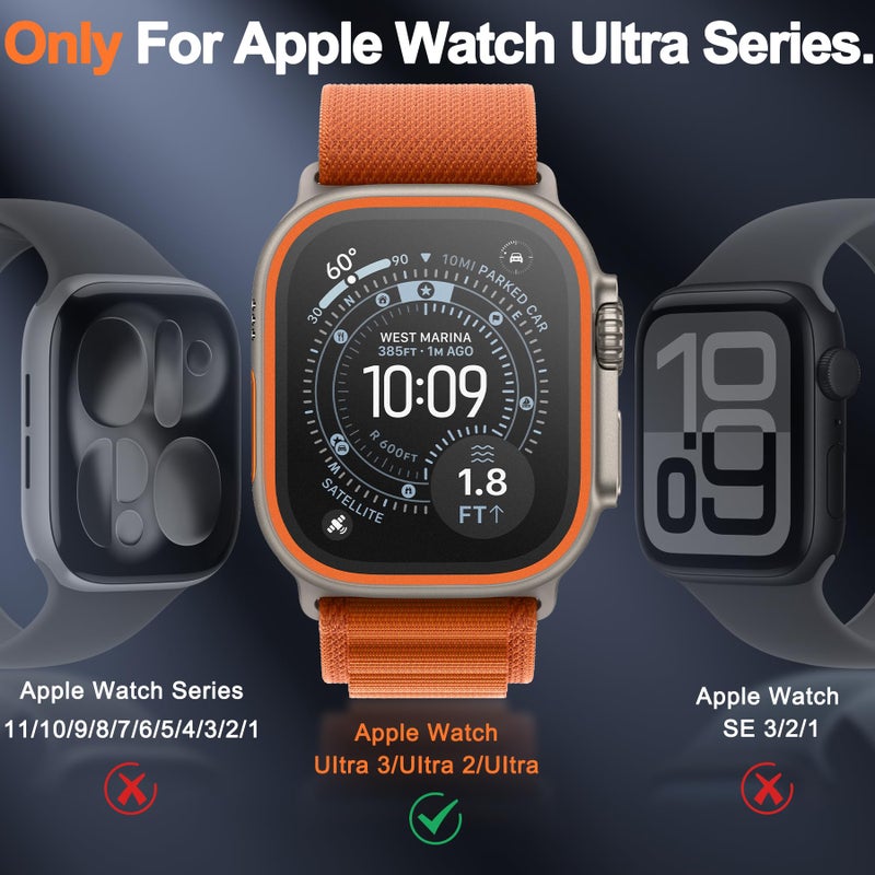 YWXTW Matte Screen Protector for Apple Watch Ultra 3/ Ultra 2/ Ultra (49mm), [Smooth as Silk] Tempered Glass + Titanium Alloy Frame for Apple Ultra 3, Anti Glare, 1S Press, Bubble Free, 2 Pack, Orange - Image 2