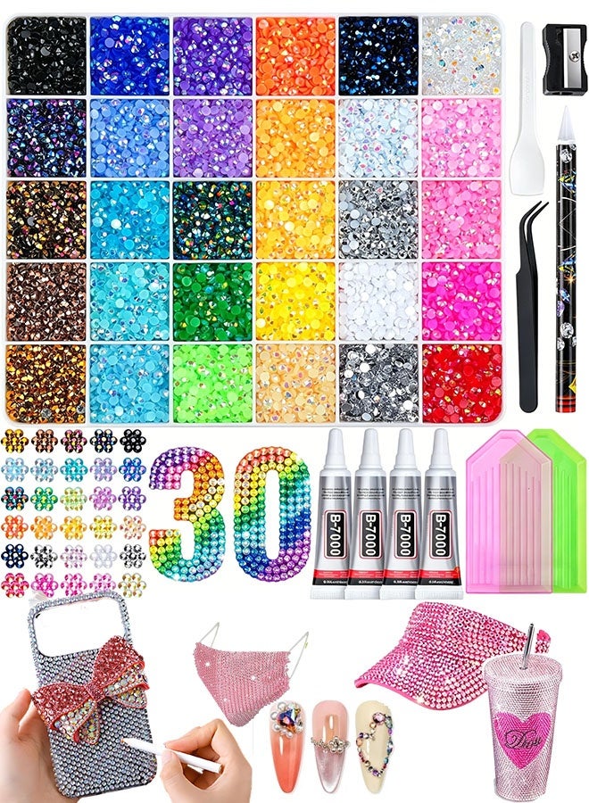 Happy D Set of 4000 resin jelly rhinestones, 30 colors, 3mm flat-back rhinestones, includes 4 glue sticks and tools, suitable for cups, mugs, Crocs, graduation caps, and beauty decorations, ideal for DIY crafts and gifts - Image 1
